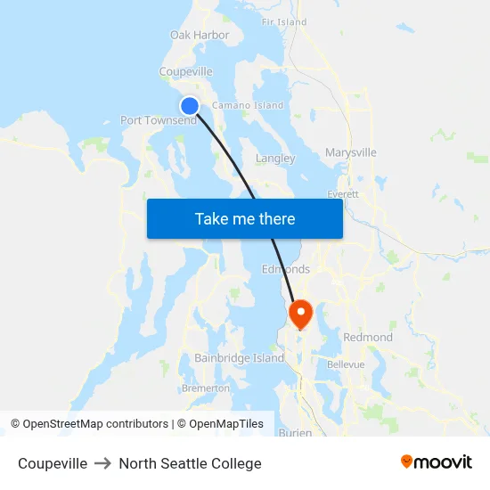 Coupeville to North Seattle College map