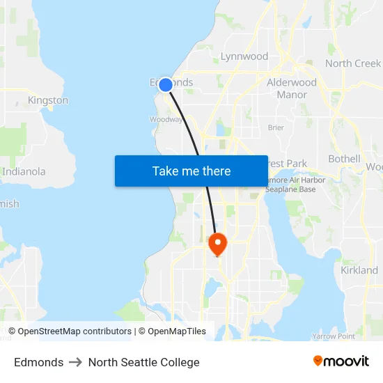 Edmonds to North Seattle College map