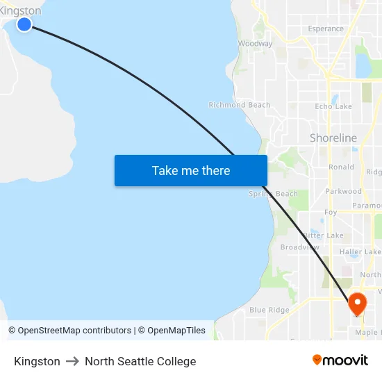 Kingston to North Seattle College map