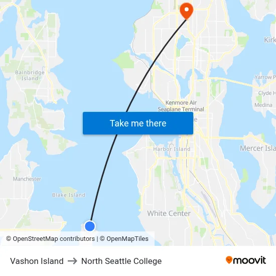 Vashon Island to North Seattle College map
