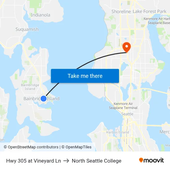 Hwy 305 at Vineyard Ln to North Seattle College map