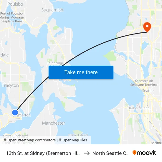 13th St. at Sidney (Bremerton High School) to North Seattle College map