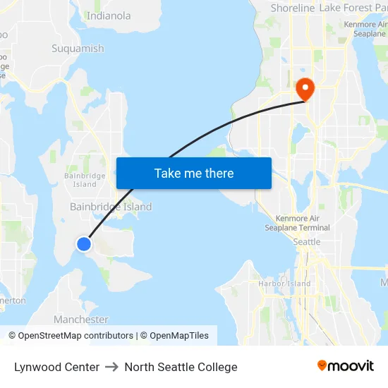 Lynwood Center to North Seattle College map