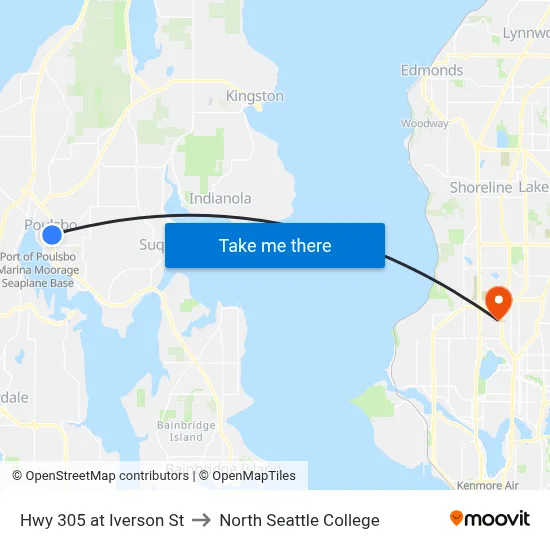 Hwy 305 at Iverson St to North Seattle College map
