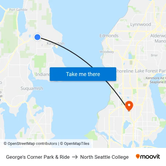 George's Corner Park & Ride to North Seattle College map
