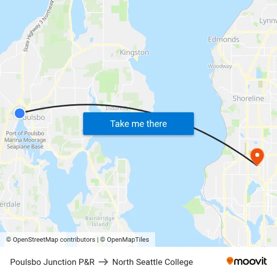 Poulsbo Junction P&R to North Seattle College map