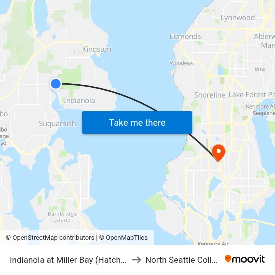 Indianola at Miller Bay (Hatchery) to North Seattle College map