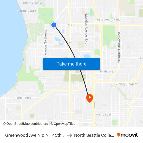 Greenwood Ave N & N 145th St to North Seattle College map