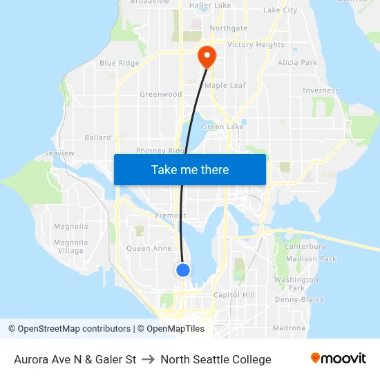 Aurora Ave N & Galer St to North Seattle College map