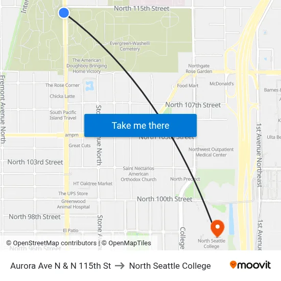 Aurora Ave N & N 115th St to North Seattle College map