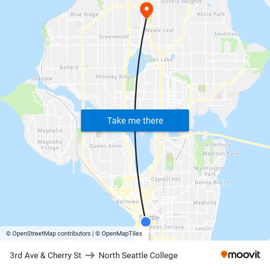 3rd Ave & Cherry St to North Seattle College map