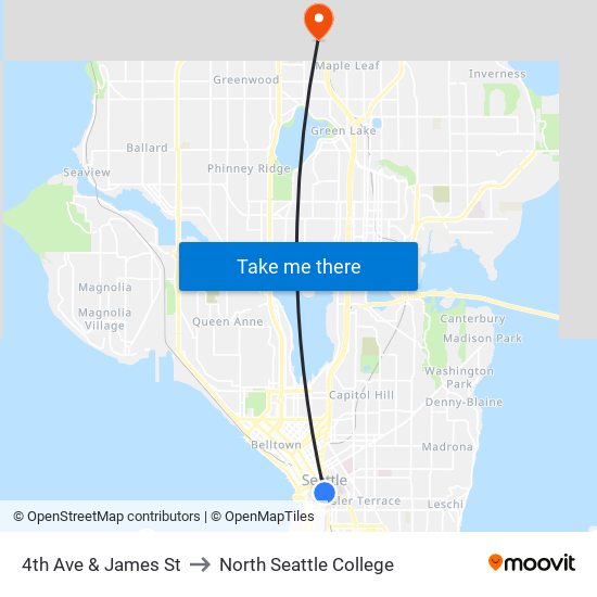 4th Ave & James St to North Seattle College map