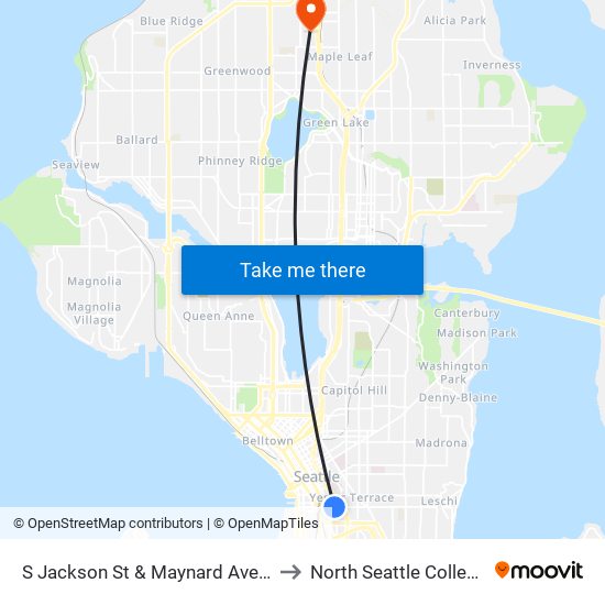 S Jackson St & Maynard Ave S to North Seattle College map