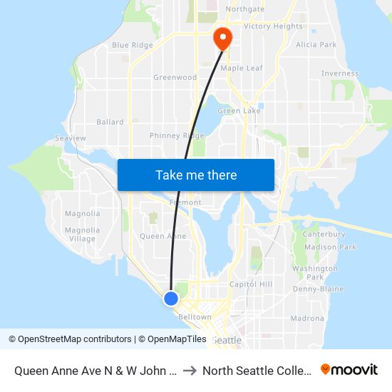 Queen Anne Ave N & W John St to North Seattle College map