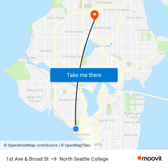 1st Ave & Broad St to North Seattle College map