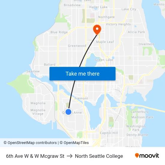 6th Ave W & W Mcgraw St to North Seattle College map