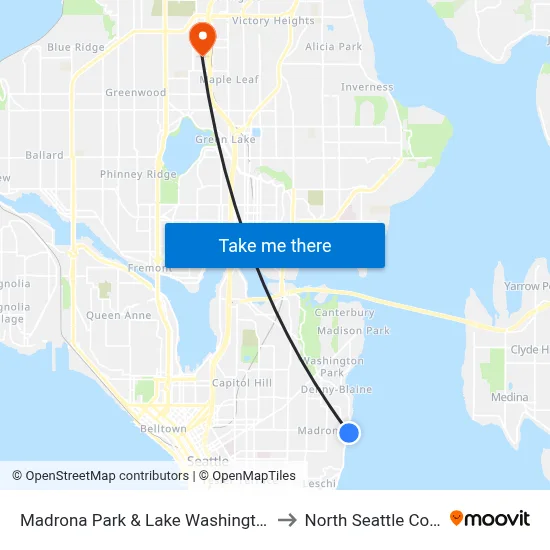 Madrona Park & Lake Washington Blvd to North Seattle College map