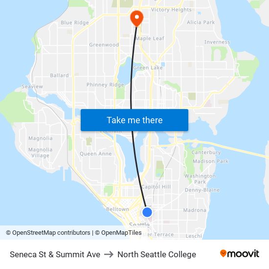 Seneca St & Summit Ave to North Seattle College map