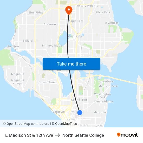 E Madison St & 12th Ave to North Seattle College map