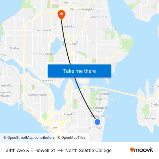 34th Ave & E Howell St to North Seattle College map