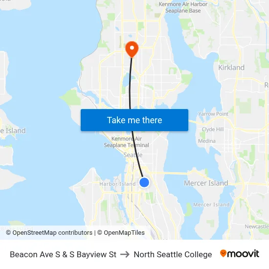 Beacon Ave S & S Bayview St to North Seattle College map