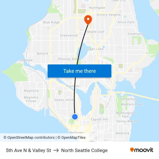 5th Ave N & Valley St to North Seattle College map