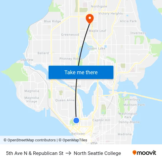 5th Ave N & Republican St to North Seattle College map