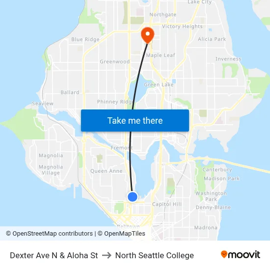 Dexter Ave N & Aloha St to North Seattle College map