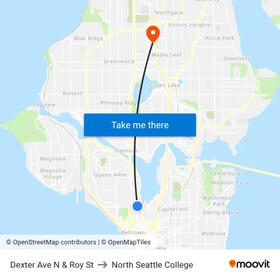 Dexter Ave N & Roy St to North Seattle College map