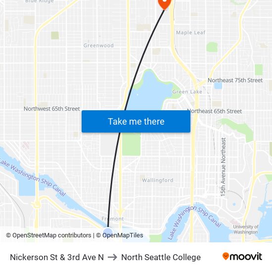 Nickerson St & 3rd Ave N to North Seattle College map