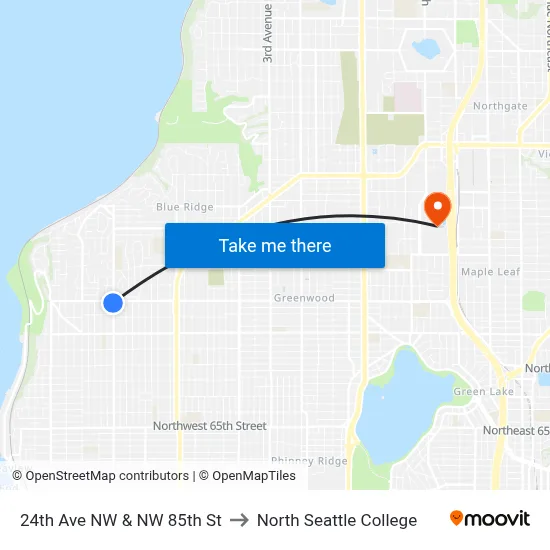 24th Ave NW & NW 85th St to North Seattle College map