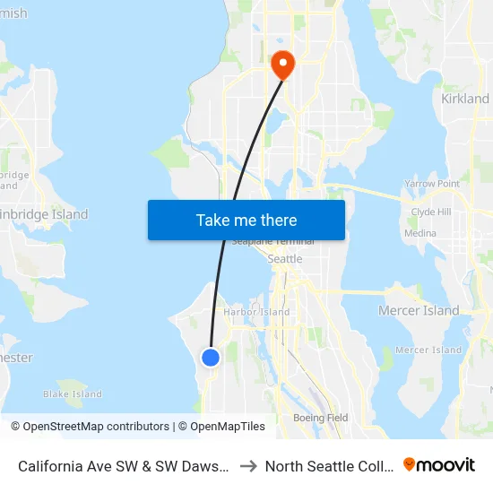 California Ave SW & SW Dawson St to North Seattle College map