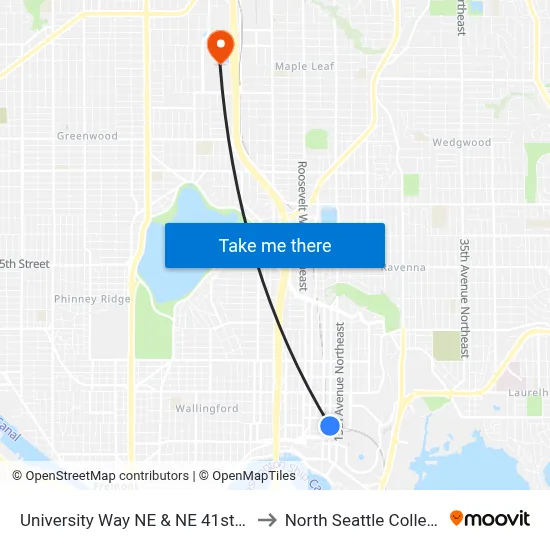 University Way NE & NE 41st St to North Seattle College map