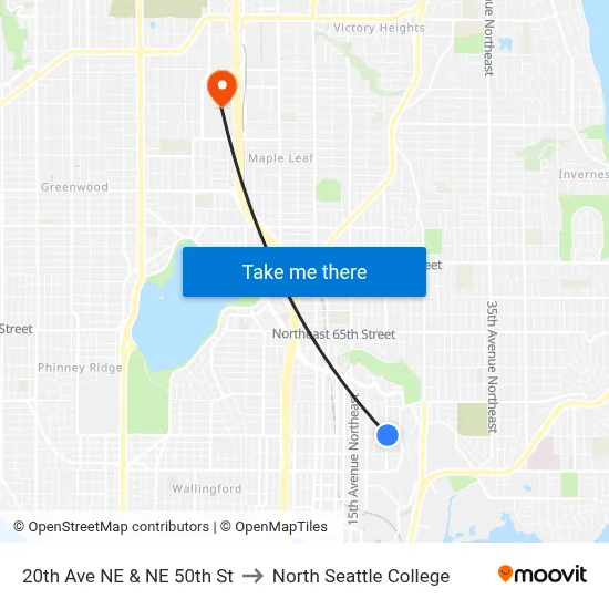 20th Ave NE & NE 50th St to North Seattle College map