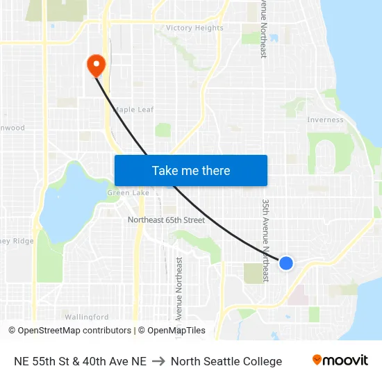NE 55th St & 40th Ave NE to North Seattle College map