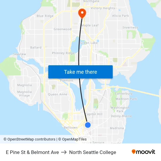 E Pine St & Belmont Ave to North Seattle College map