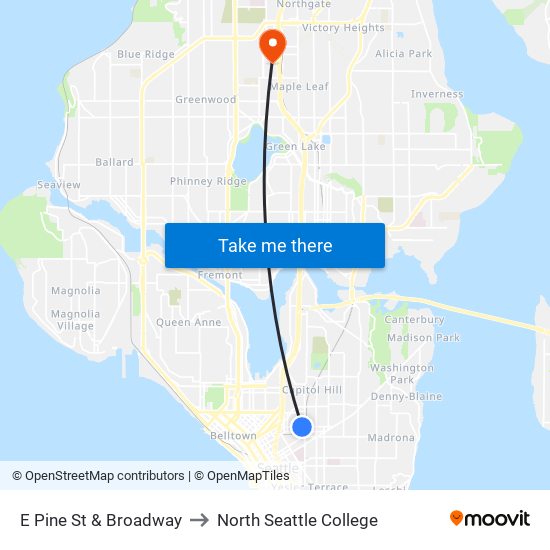 E Pine St & Broadway to North Seattle College map