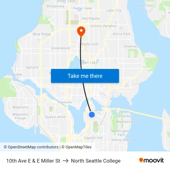 10th Ave E & E Miller St to North Seattle College map