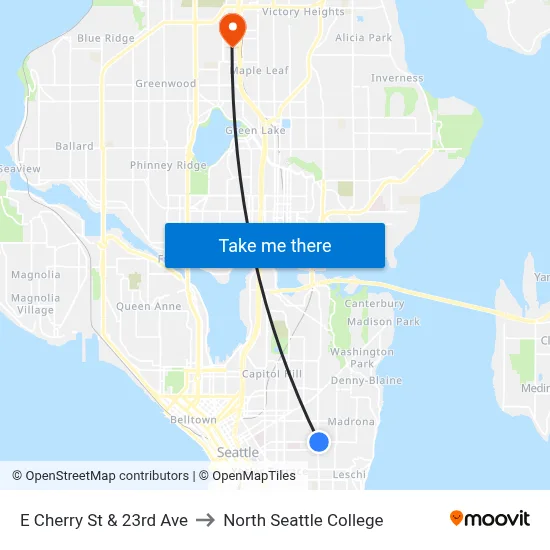 E Cherry St & 23rd Ave to North Seattle College map