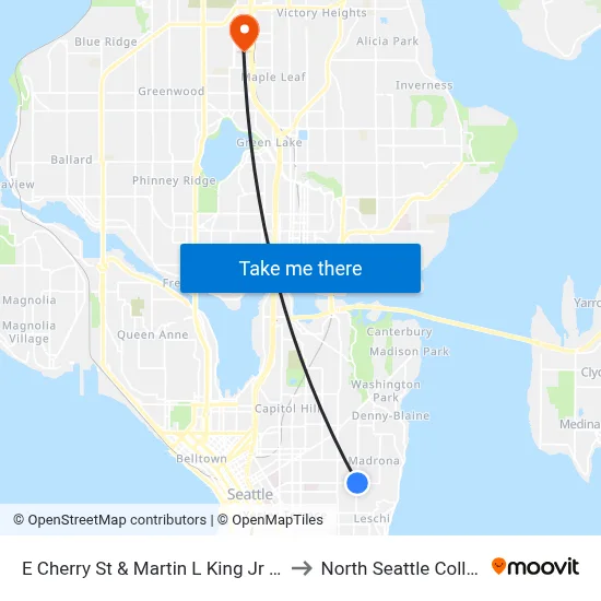 E Cherry St & Martin L King Jr Way to North Seattle College map