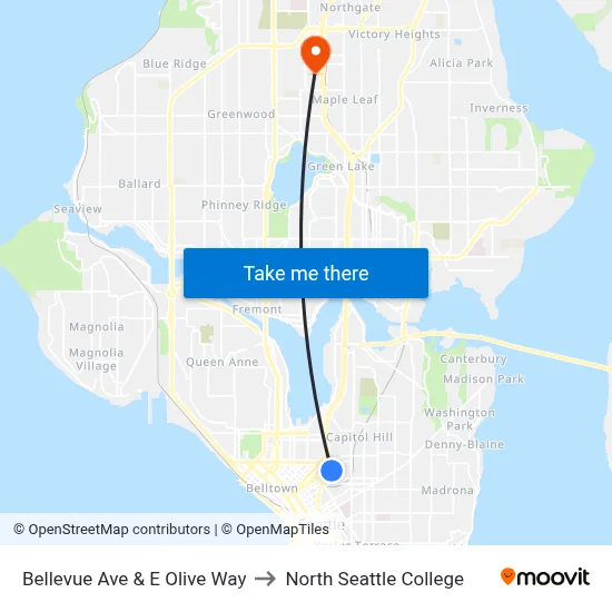 Bellevue Ave & E Olive Way to North Seattle College map