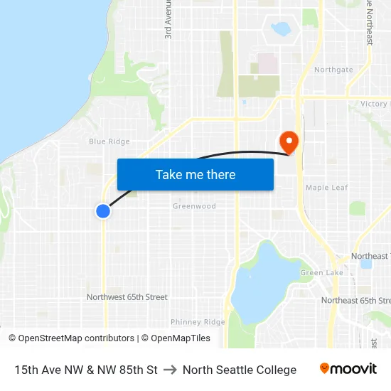 15th Ave NW & NW 85th St to North Seattle College map