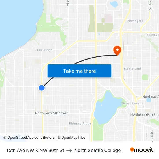15th Ave NW & NW 80th St to North Seattle College map
