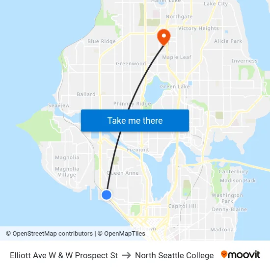 Elliott Ave W & W Prospect St to North Seattle College map