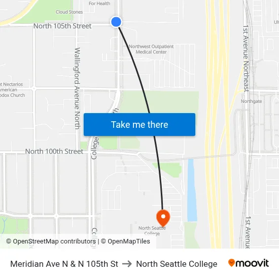 Meridian Ave N & N 105th St to North Seattle College map