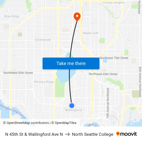 N 45th St & Wallingford Ave N to North Seattle College map