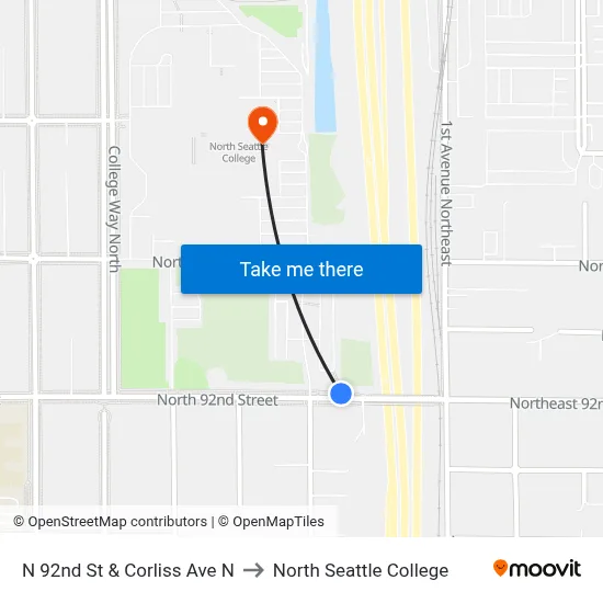 N 92nd St & Corliss Ave N to North Seattle College map
