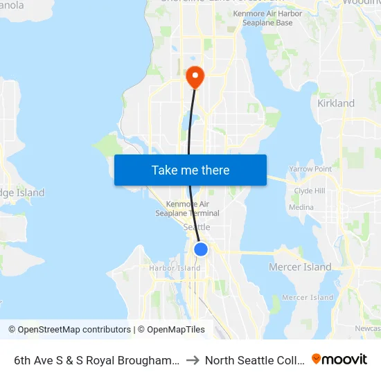 6th Ave S & S Royal Brougham Way to North Seattle College map