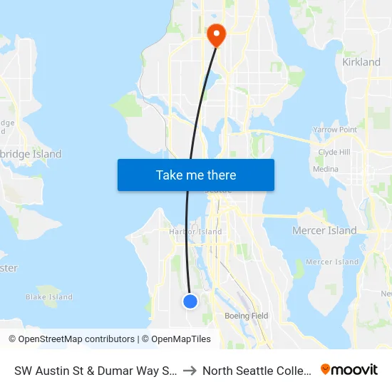 SW Austin St & Dumar Way SW to North Seattle College map