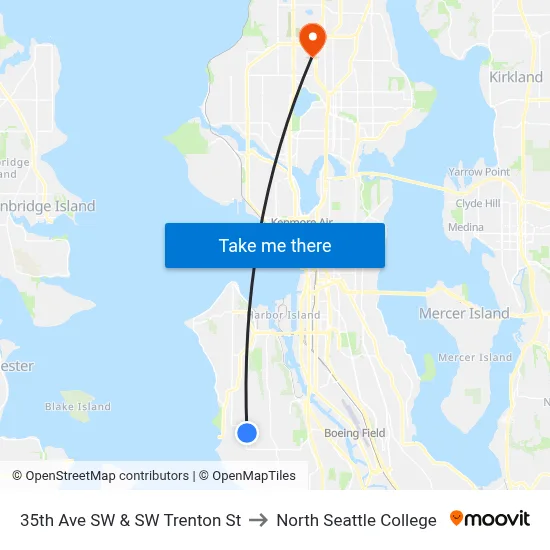 35th Ave SW & SW Trenton St to North Seattle College map